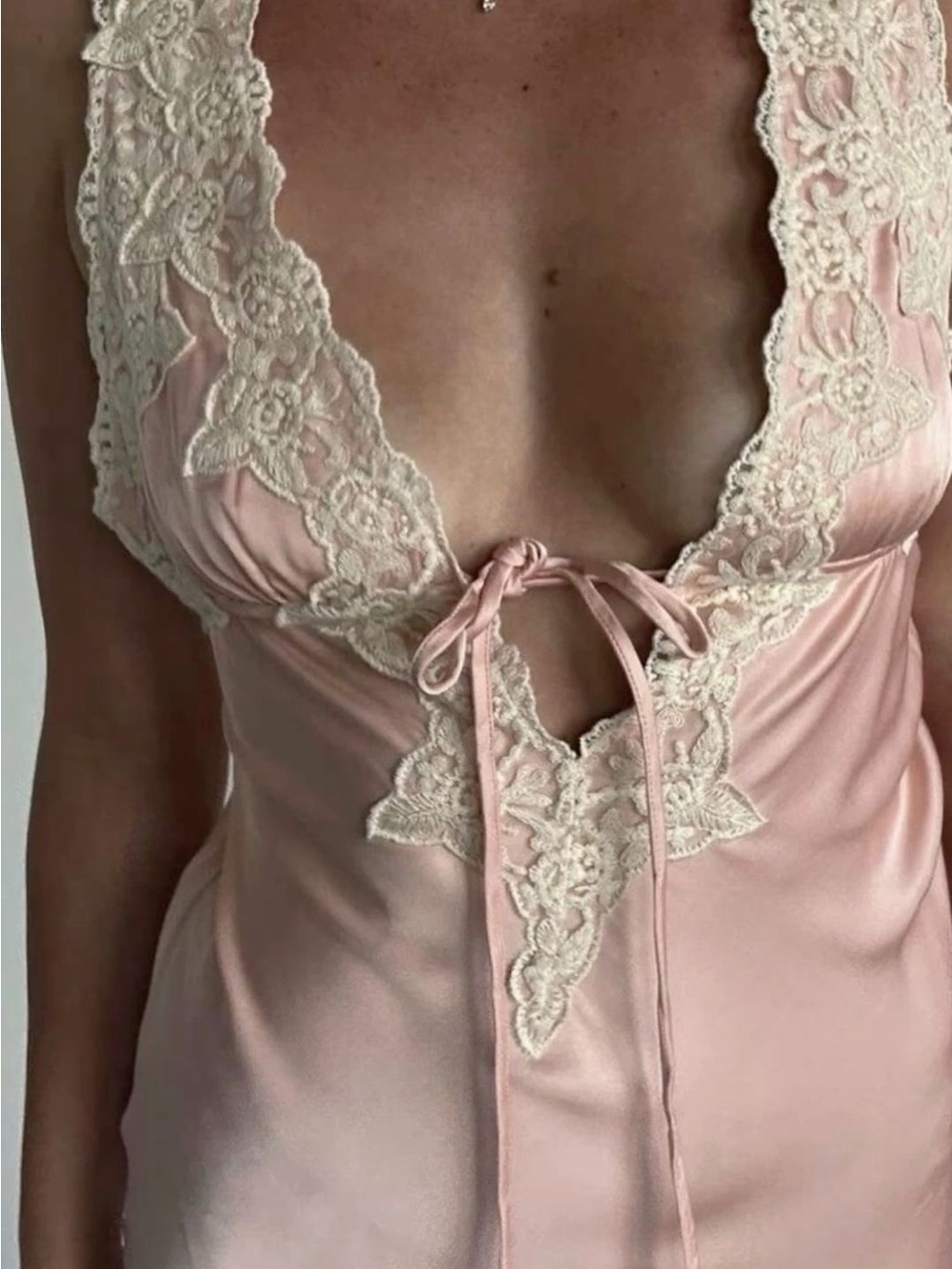 Princess Polly Blush Pink Satin Chemise with Cream Lace Trim - Picture 3 of 9